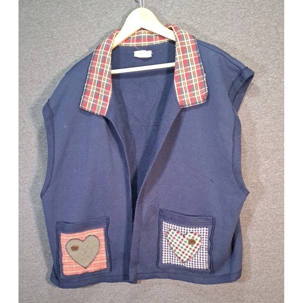Vtg Country Pickins Quilted Vest Plaid Open Front‎ Collared Pockets Size XL